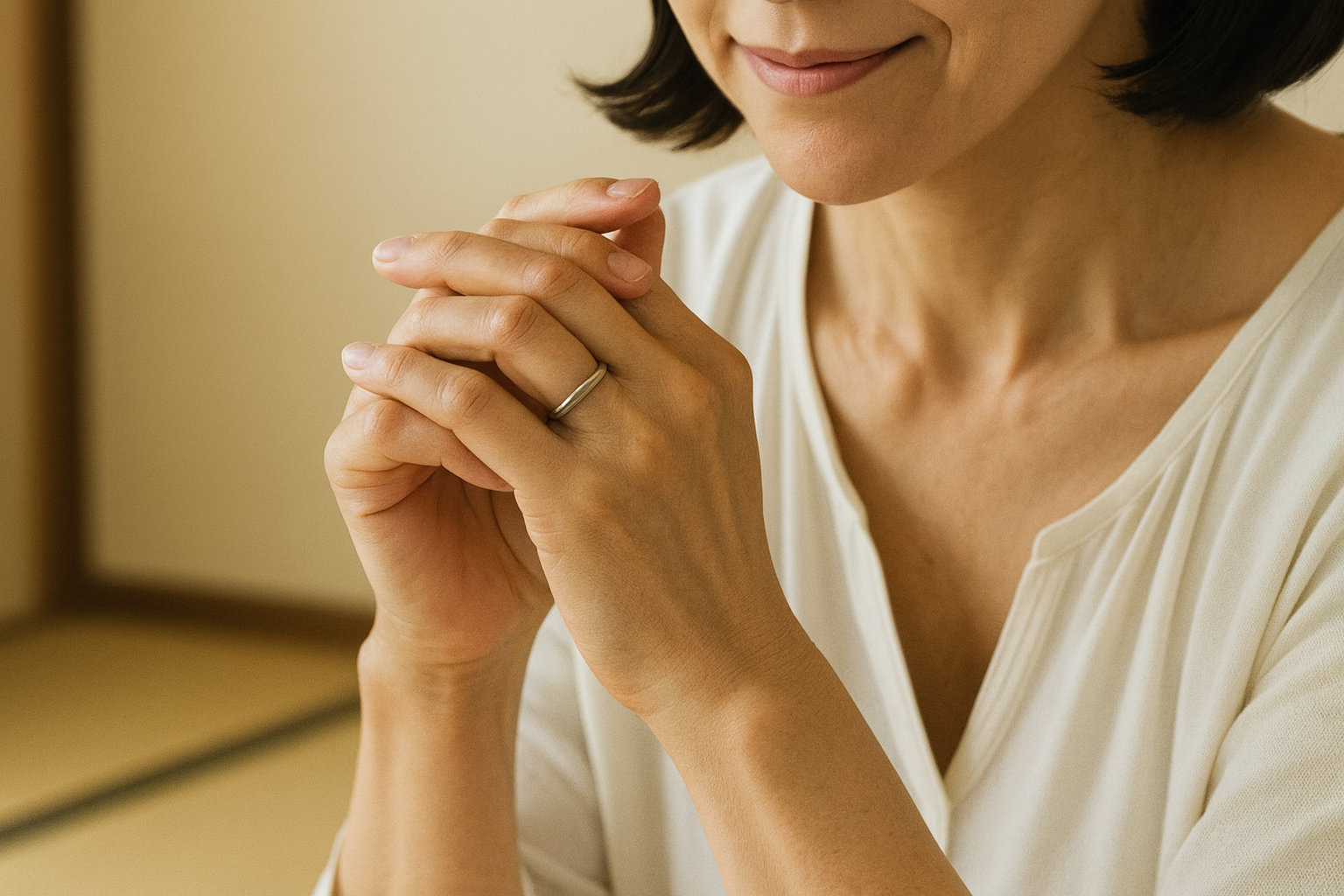 手元を見つめる女性