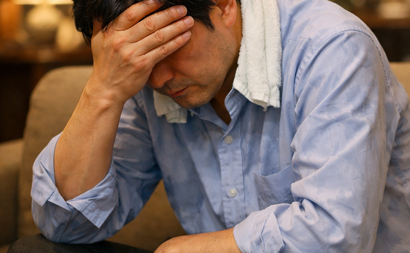 発熱に苦しむ男性