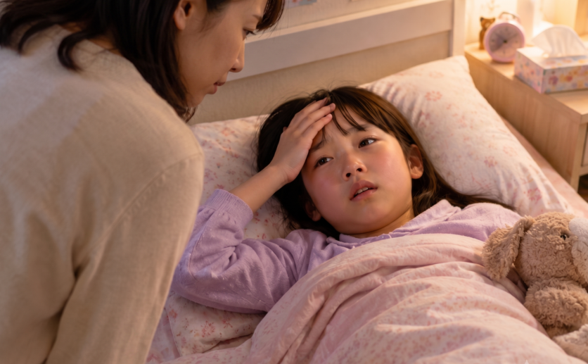 熱で寝込んでいる女の子